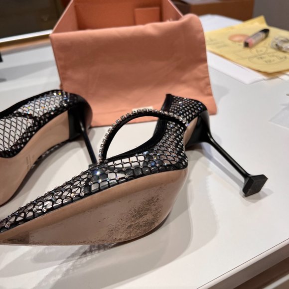 Crystal Embellished Fishnet Pointed Toe Pump Miu Miu - Picture 8 of 8